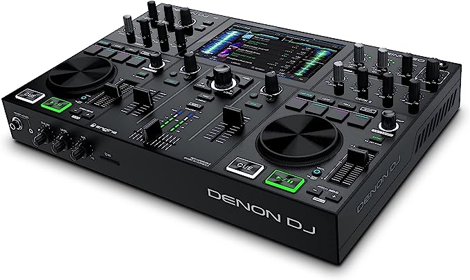 Denon DJ PRIME GO - Set de DJ portátil / consola inteligente de DJ con 2 plataformas, transmisión WIFI, pantalla táctil HD de 7 pulgadas y batería recargable